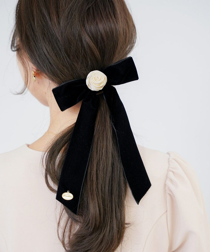 レディースヘアアレンジバレッタへアクリップ髪留めポニーテールハーフアップリボン薔薇花チャーム上品フェミニン