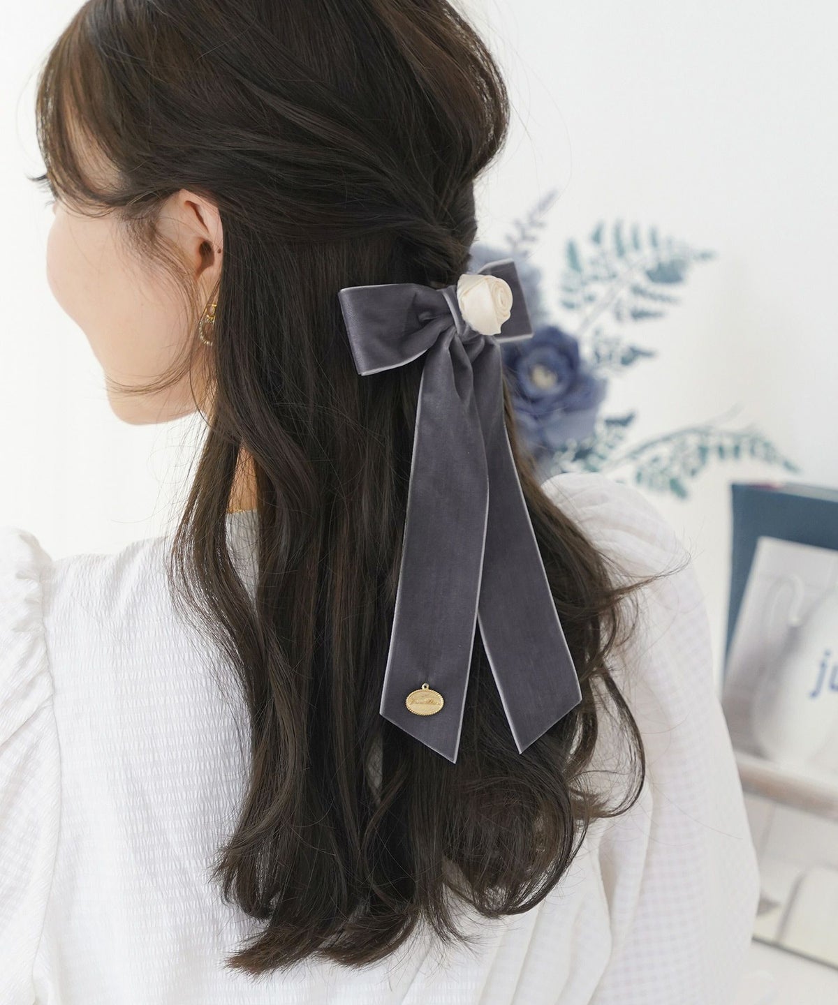 レディースヘアアレンジバレッタへアクリップ髪留めポニーテールハーフアップリボン薔薇花チャーム上品フェミニン