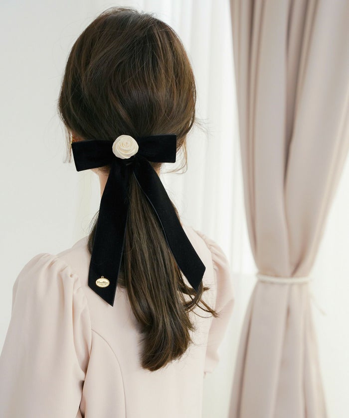 レディースヘアアレンジバレッタへアクリップ髪留めポニーテールハーフアップリボン薔薇花チャーム上品フェミニン