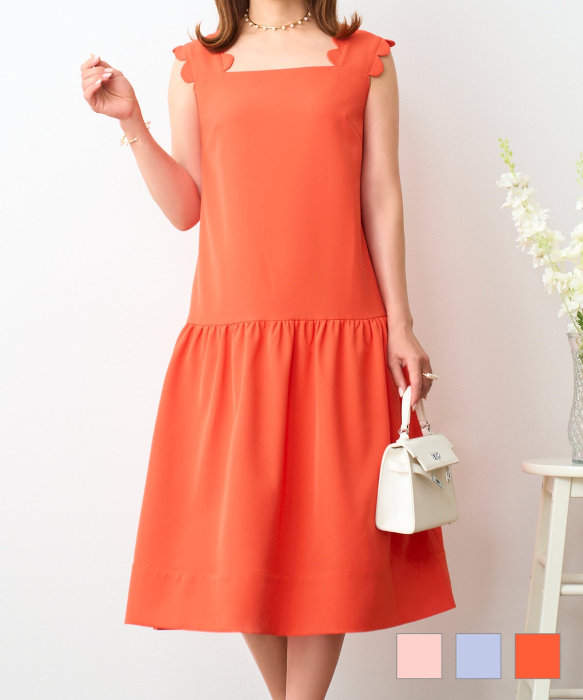 ワンピース レディース かわいい きれいめ 大人 リゾート 旅行 華やか 色 カラフル 膝丈 春夏 ノースリーブ ジョイントスペース ショルダースカラップ ティアード クール ワンピース Prima Scherrer