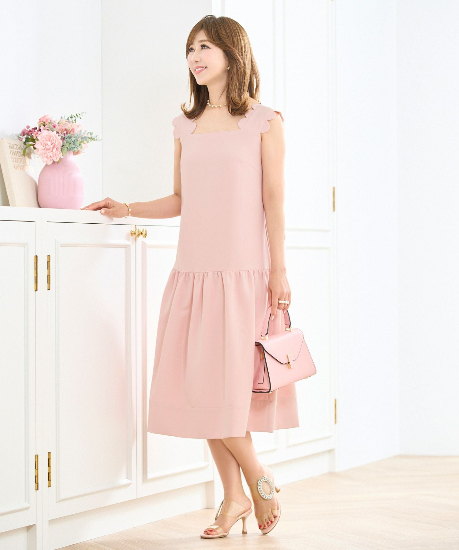 SUMMER-SALE ショルダースカラップ ティアード クール ワンピース