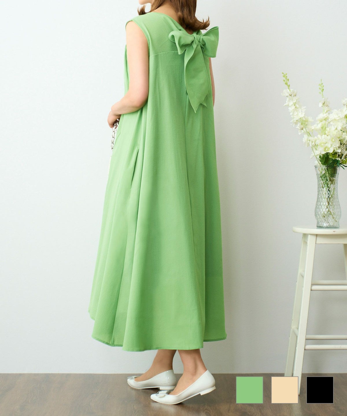 バックリボン サマー ワンピース ノースリーブ Aライン バックリボン サマー ワンピース Prima Scherrer