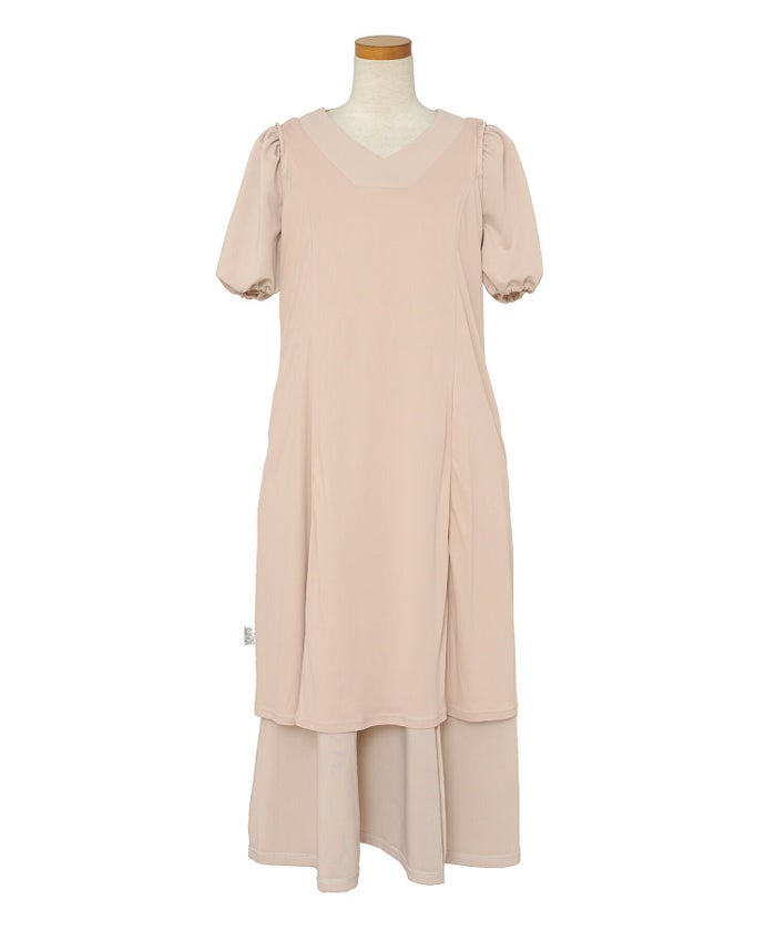 レディースワンピースフレアワンピース袖口リボンリボン袖口ゴム伸縮ポケットロングミモレタックプリーツフリルハイウエスト妊婦マタニティゆったりこっくりカラー涙あきフェミニン上品エレガントカワイイ大人ピンクネイビーブラウン