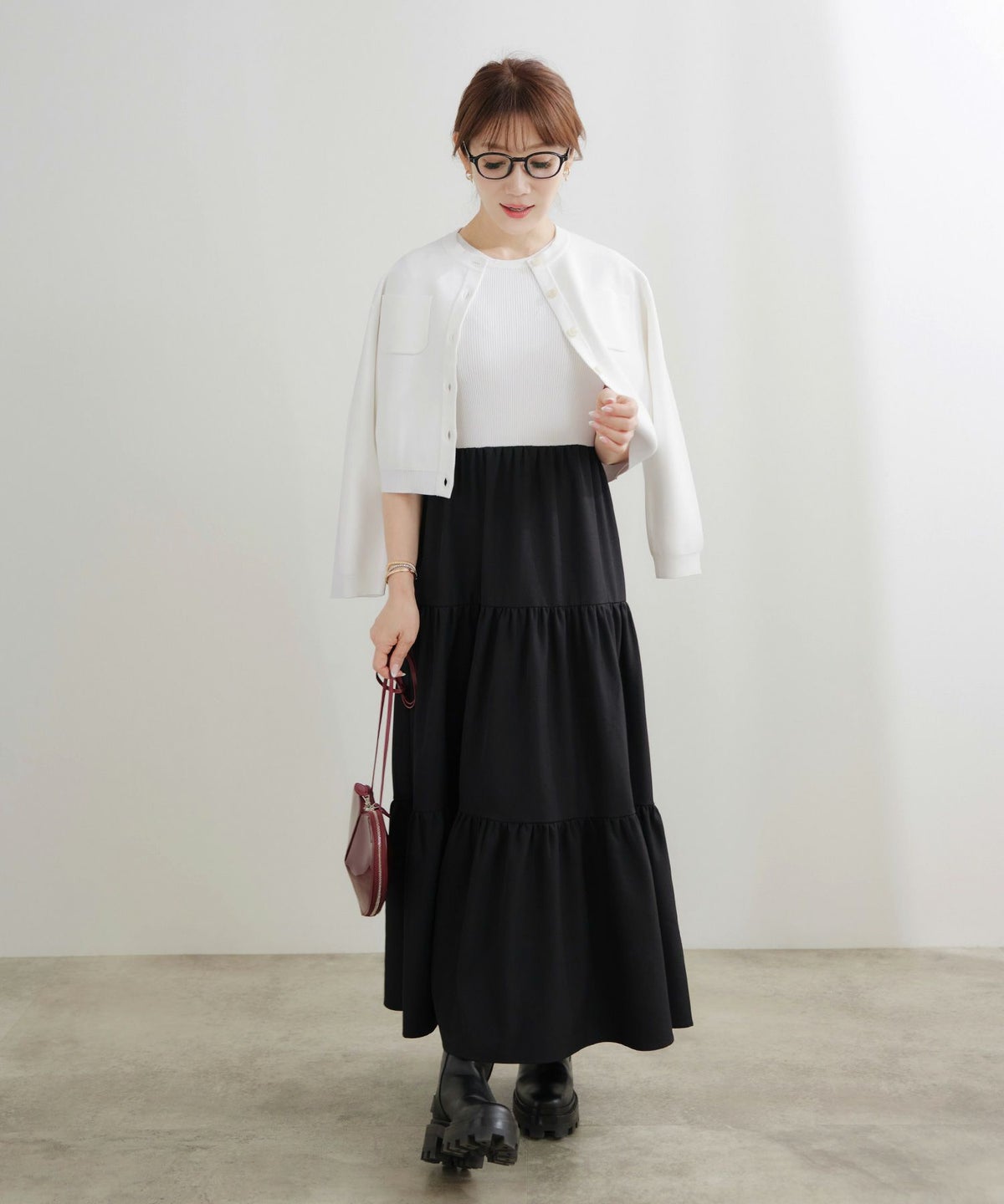 手洗い可かわいい上品きれいめ大人カジュアルシンプルノースリーブ異素材体型カバーフレアジョイントスペース