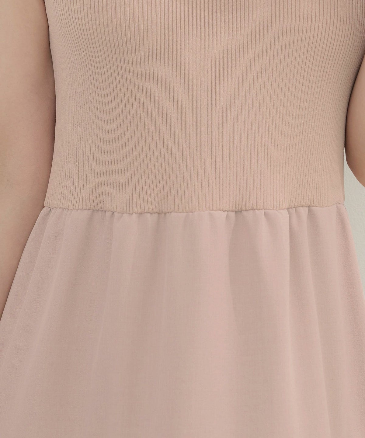 手洗い可かわいい上品きれいめ大人カジュアルシンプルノースリーブ異素材体型カバーフレアジョイントスペース