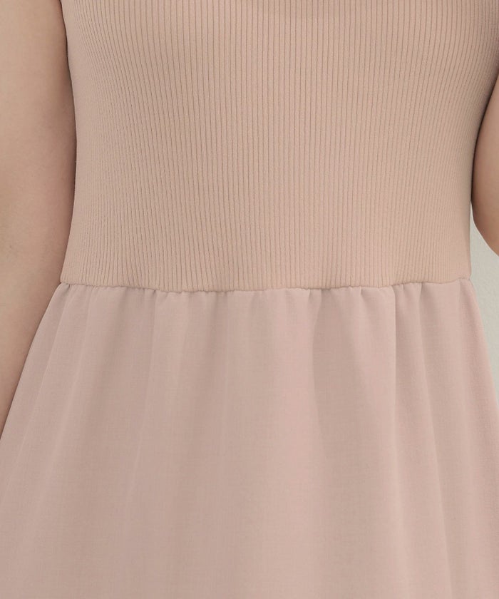 手洗い可かわいい上品きれいめ大人カジュアルシンプルノースリーブ異素材体型カバーフレアジョイントスペース