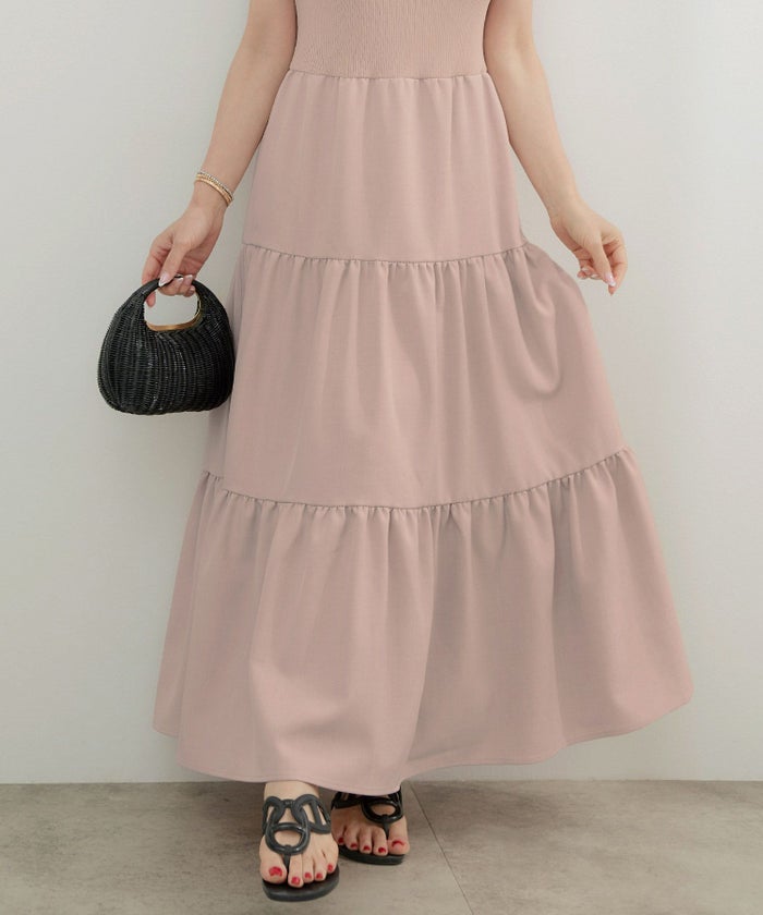 手洗い可かわいい上品きれいめ大人カジュアルシンプルノースリーブ異素材体型カバーフレアジョイントスペース