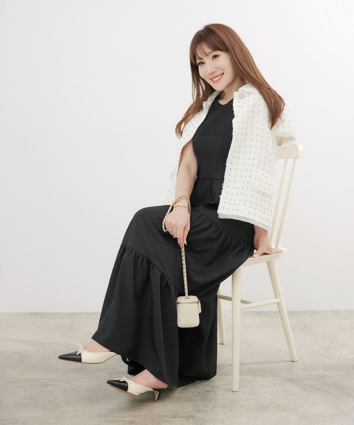 手洗い可かわいい上品きれいめ大人カジュアルシンプルノースリーブ異素材体型カバーフレアジョイントスペース