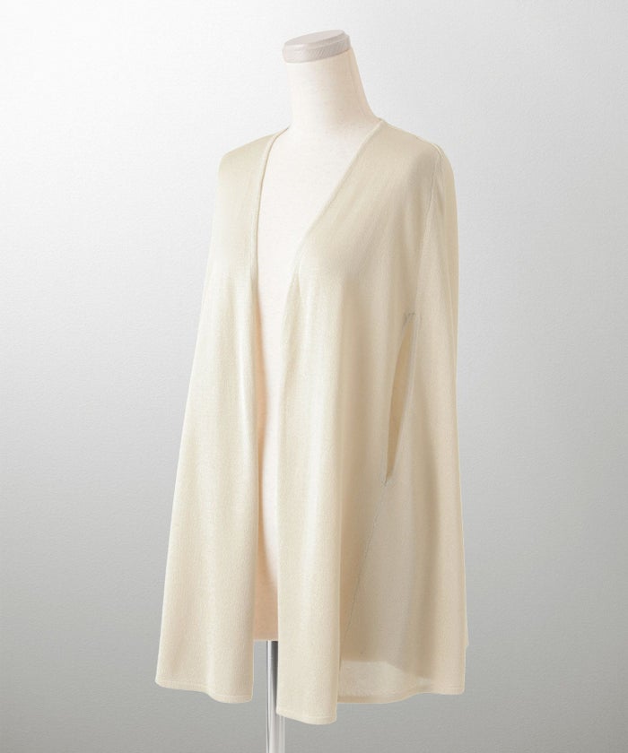 ケープ ニット カーディガン HUIT ホワイト/ベージュ/ブラック レディース シアー 薄手 ラメ オフィス 冷房対策 きれいめ 洗える