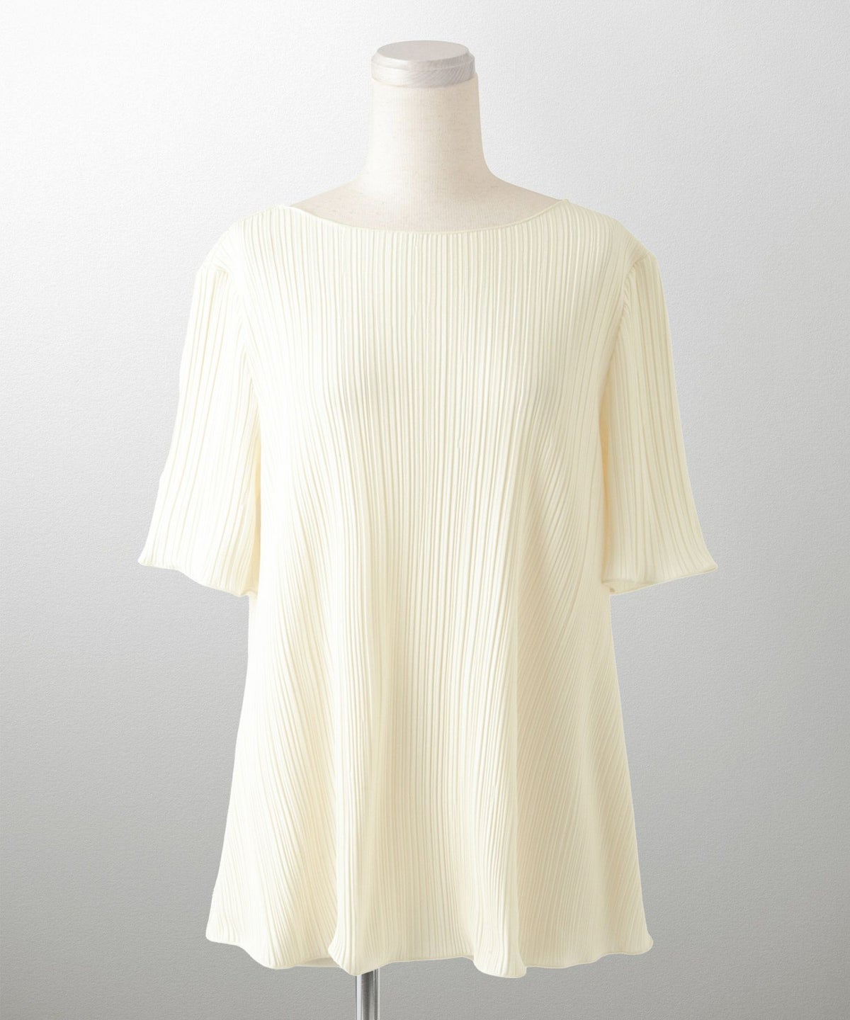 プリーツ トップス HUIT レディース ブラウス 半袖 アイボリー ライトグレー ブラック