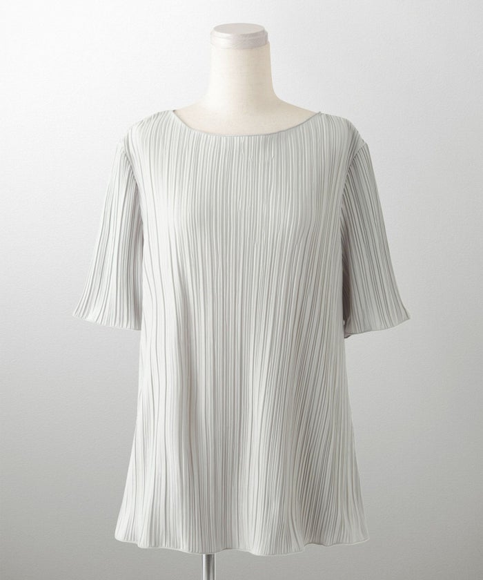 プリーツ トップス HUIT レディース ブラウス 半袖 アイボリー ライトグレー ブラック