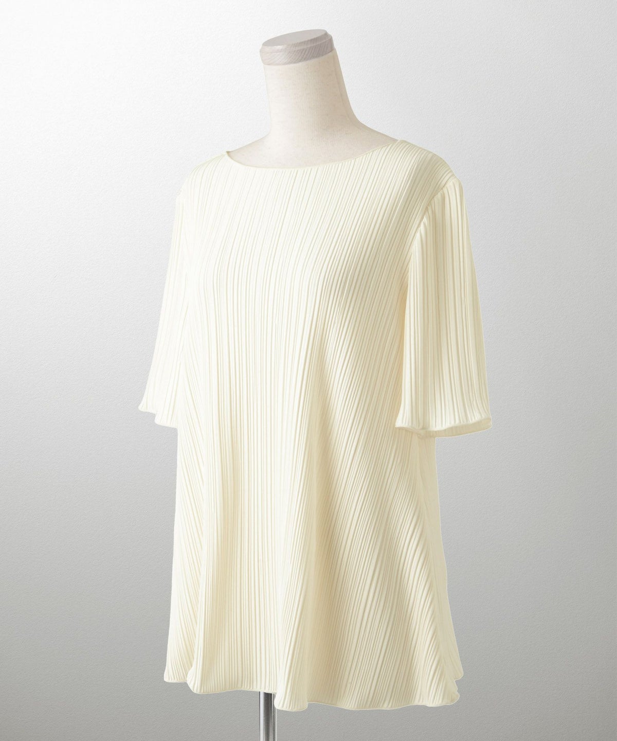 プリーツ トップス HUIT レディース ブラウス 半袖 アイボリー ライトグレー ブラック