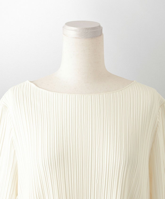 プリーツ トップス HUIT レディース ブラウス 半袖 アイボリー ライトグレー ブラック