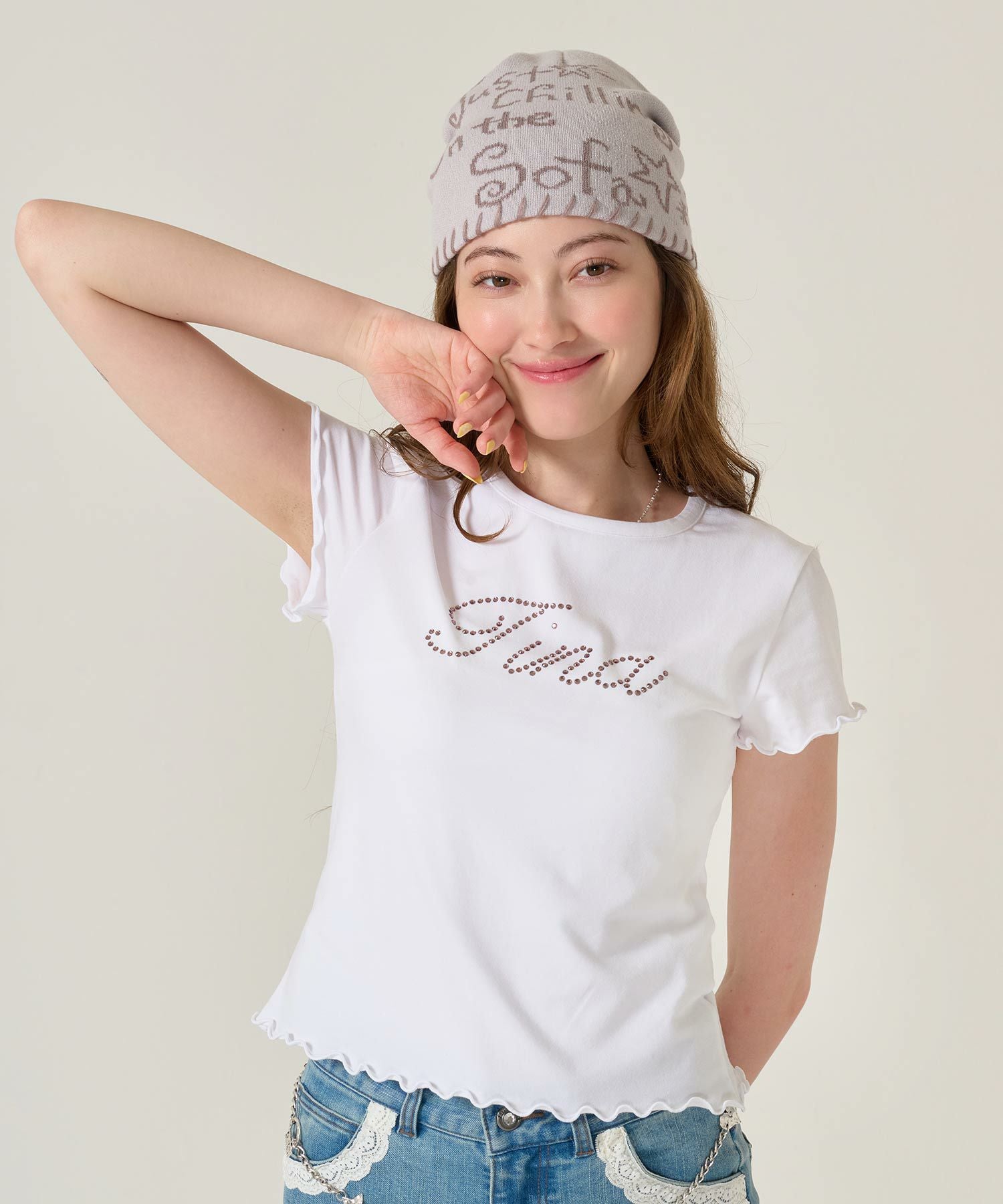 ラインストーン コンパクト Tシャツ TINA：JOJUN 全2色｜tnj531-1120