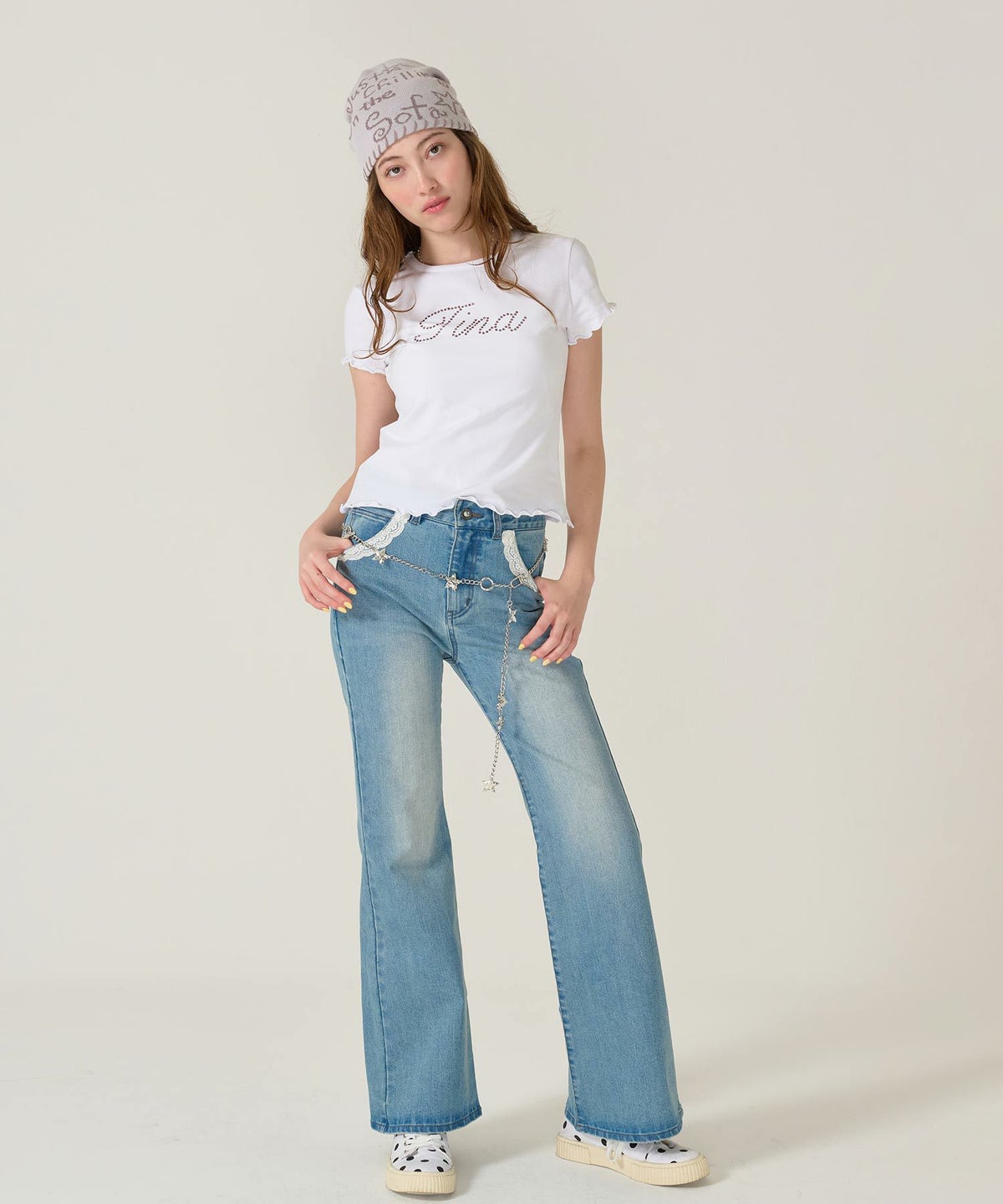 ラインストーン/ Tシャツ /トップス/ホワイト