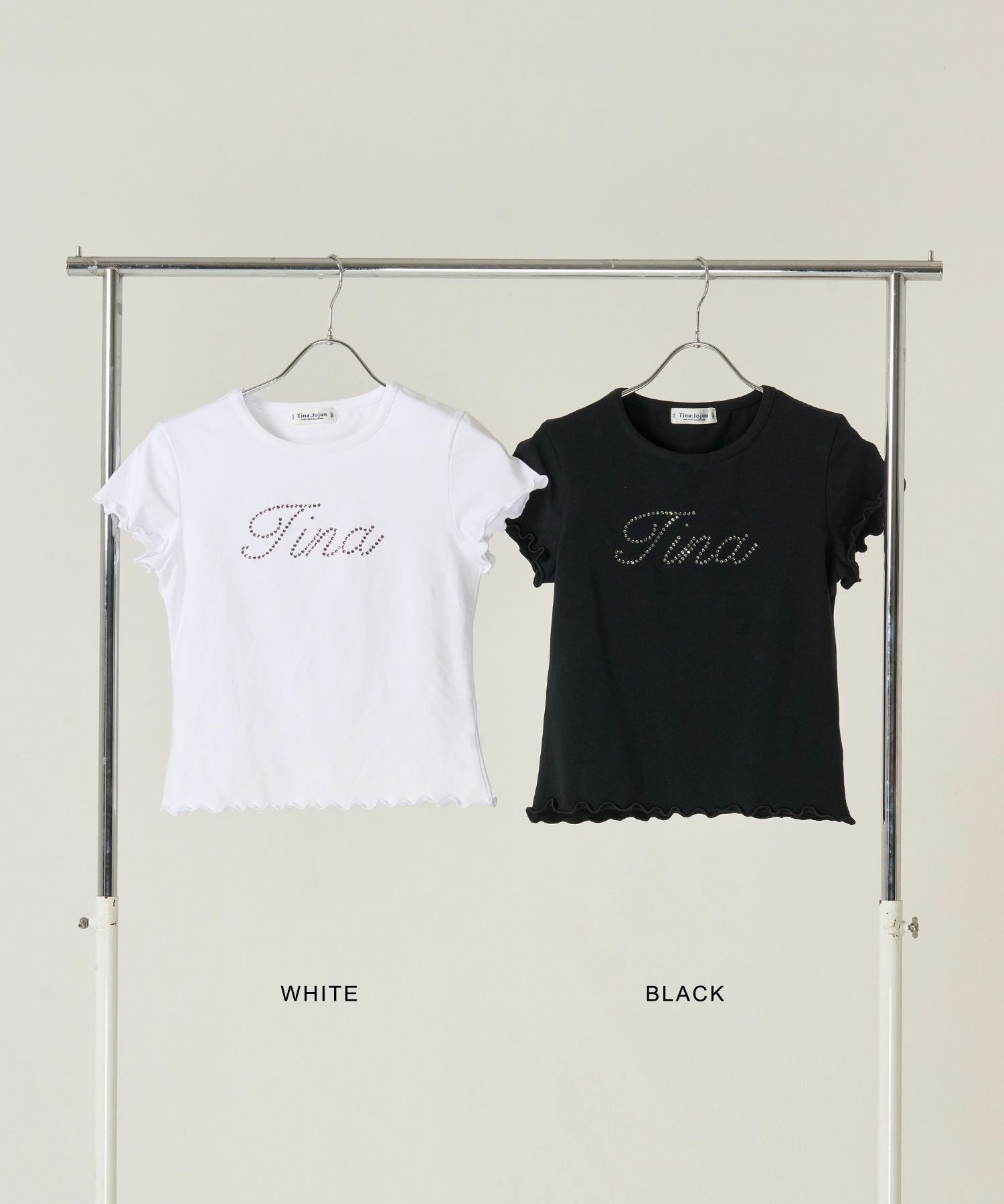 ラインストーン コンパクト Tシャツ TINA：JOJUN 全2色｜tnj531-1120