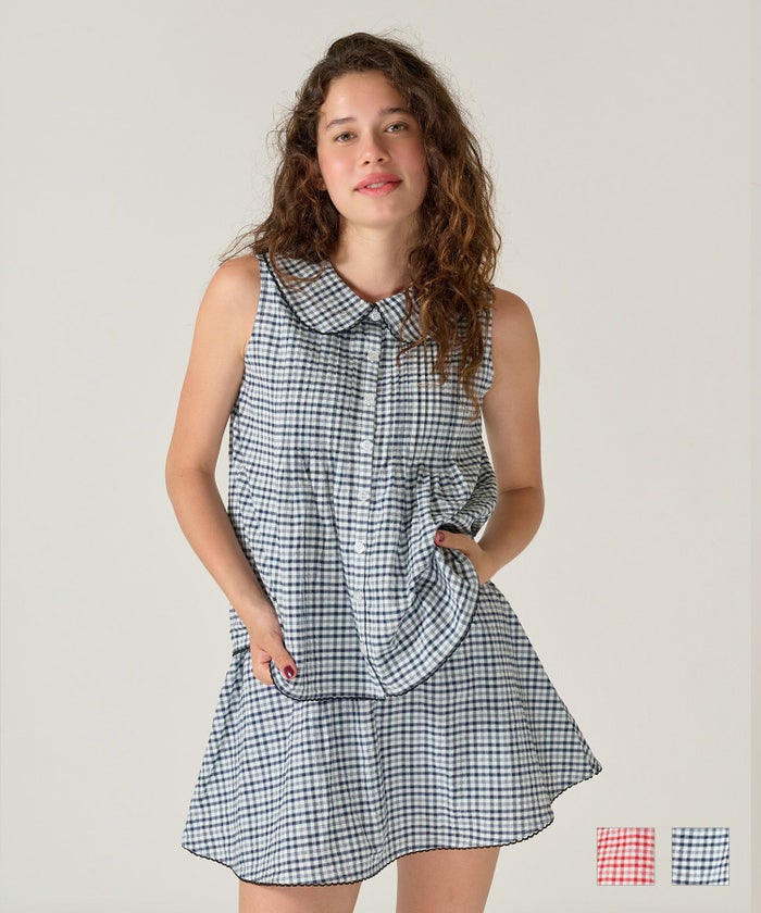 パンツ/ミニスカート/チェック/ネイビー