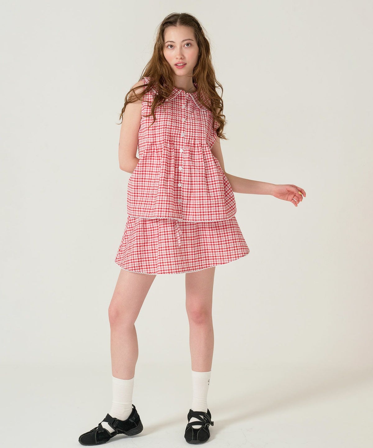 パンツ/ミニスカート/チェック/レッド