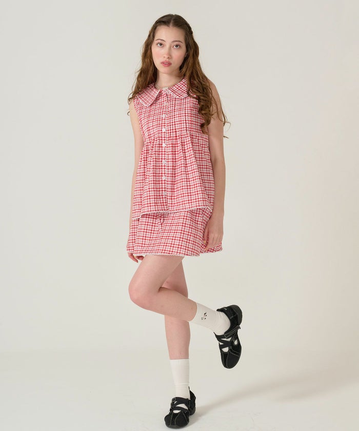 パンツ/ミニスカート/チェック/レッド