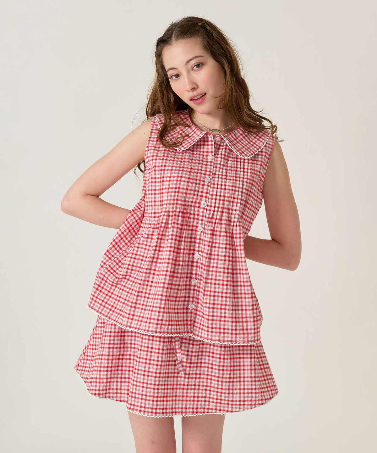 パンツ/ミニスカート/チェック/レッド