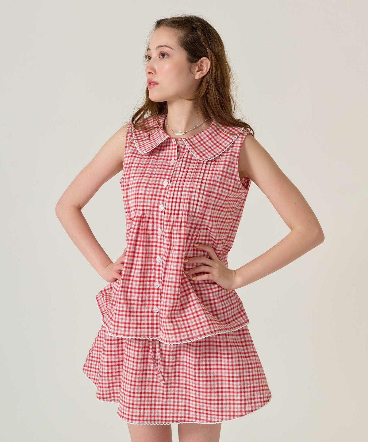 パンツ/ミニスカート/チェック/レッド