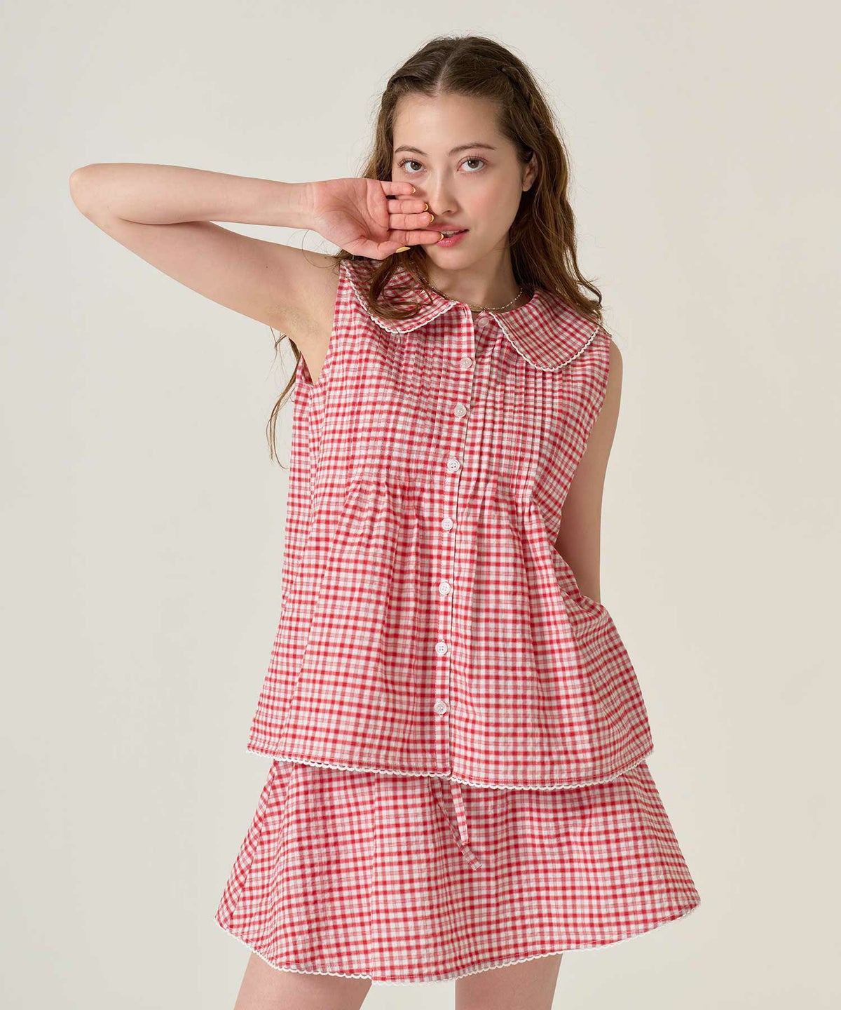 パンツ/ミニスカート/チェック/レッド