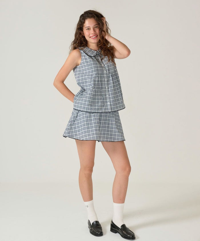 パンツ/ミニスカート/チェック/ネイビー