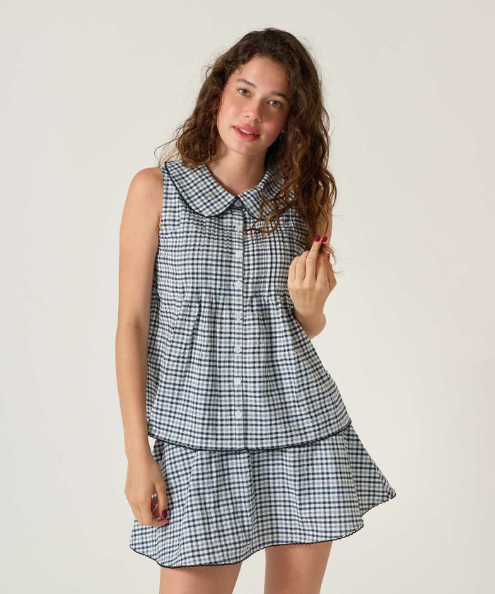 パンツ/ミニスカート/チェック/ネイビー