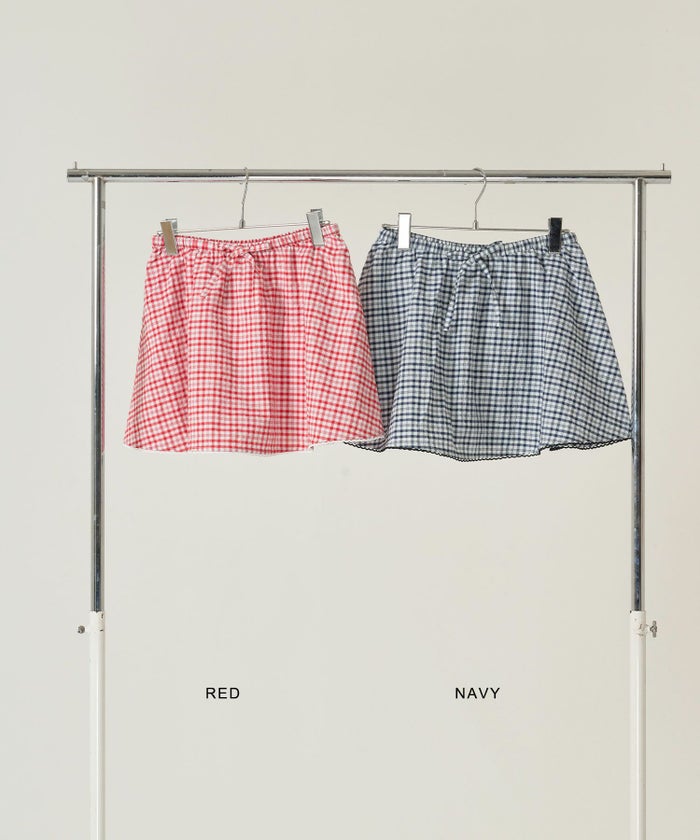 パンツ/ミニスカート/チェック/ネイビー/レッド
