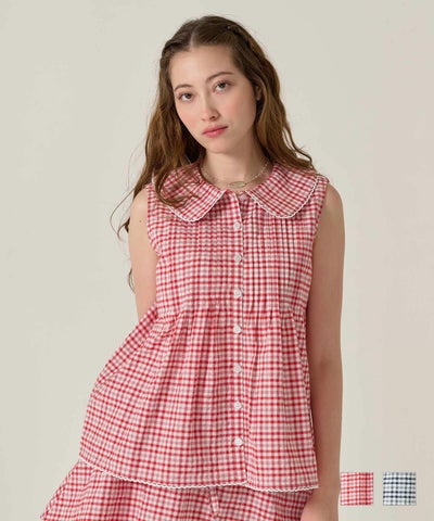 Early-Summer-SALE フラットカラー ノースリーブ ブラウス TINA：JOJUN 