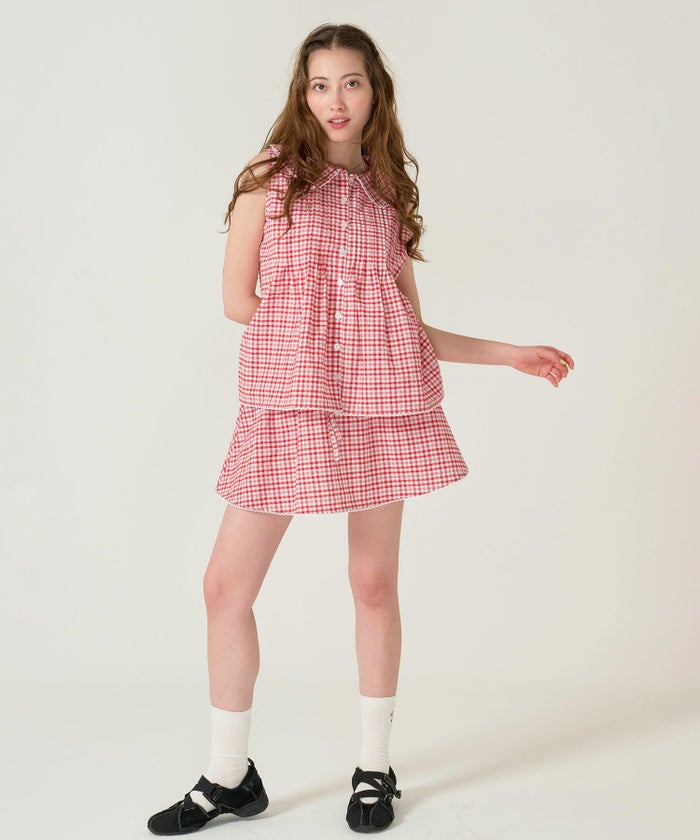 ノースリーブ/ ブラウス/チェック/レッド