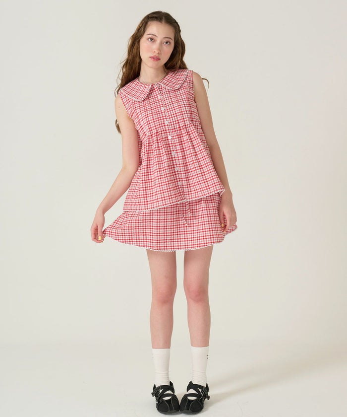 ノースリーブ/ ブラウス/チェック/レッド