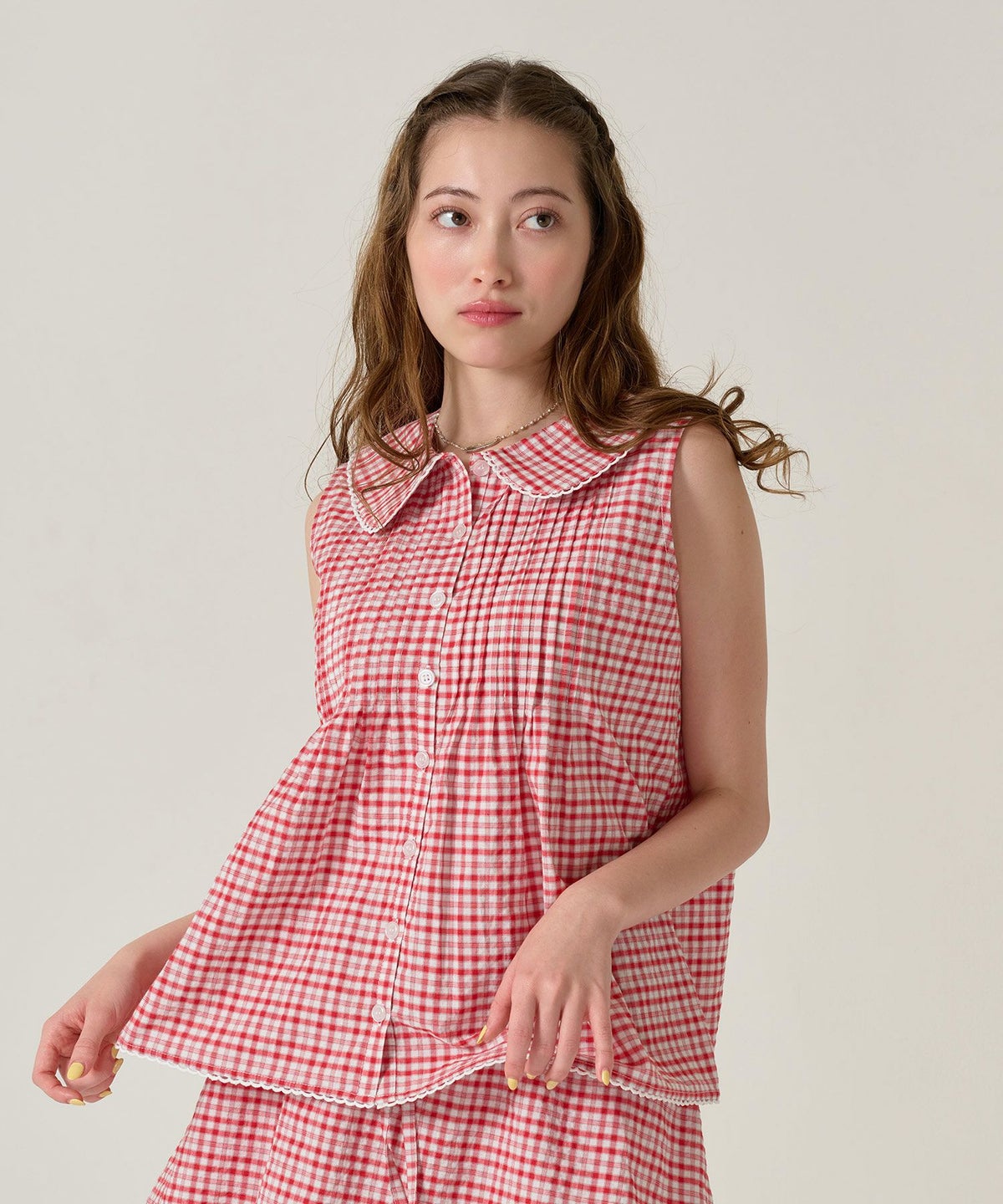 ノースリーブ/ ブラウス/チェック/レッド