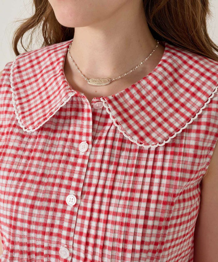 ノースリーブ/ ブラウス/チェック/レッド