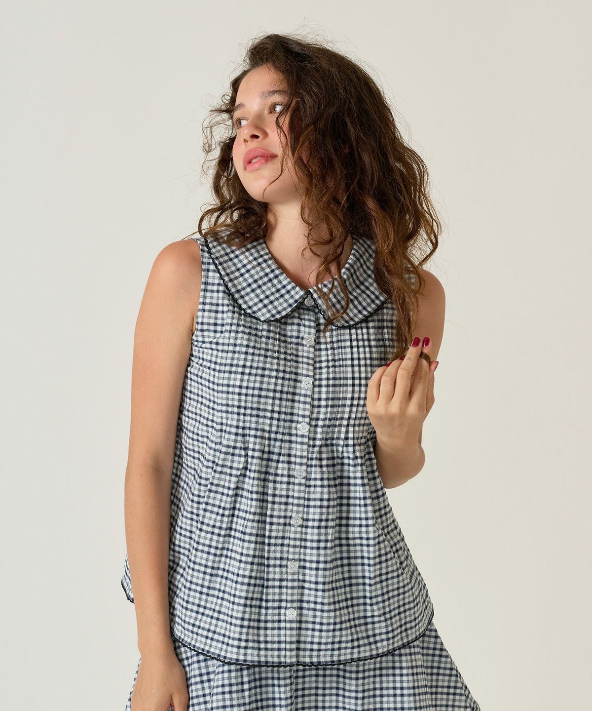 ノースリーブ/ ブラウス/チェック/ネイビー