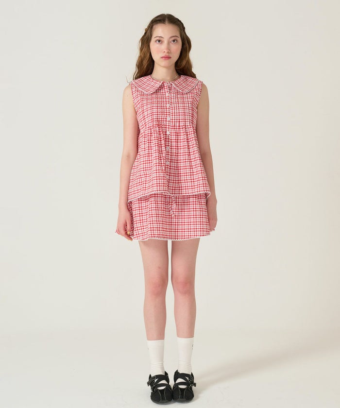 ノースリーブ/ ブラウス/チェック/レッド