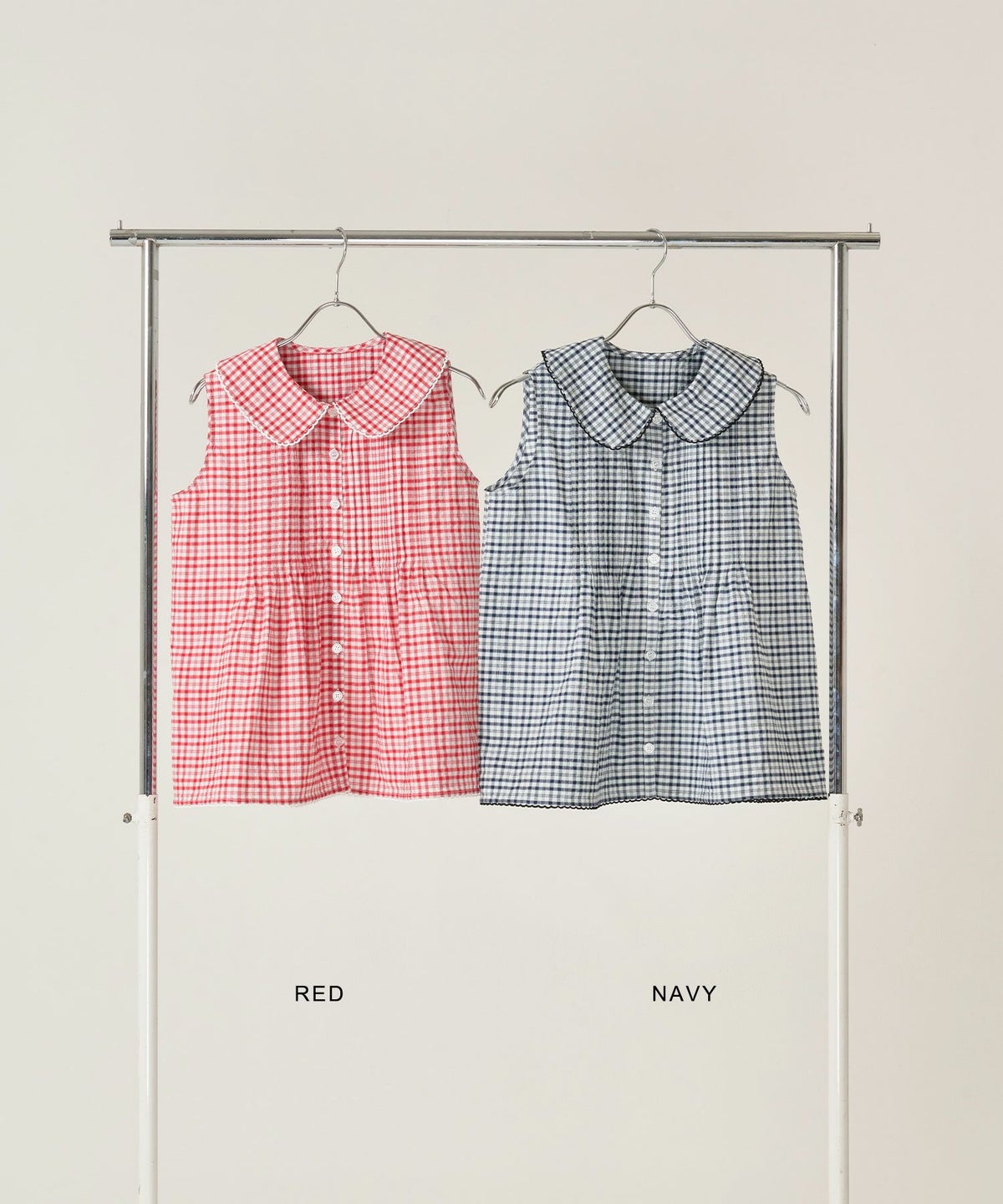 ノースリーブ/ ブラウス/チェック/レッド/ネイビー