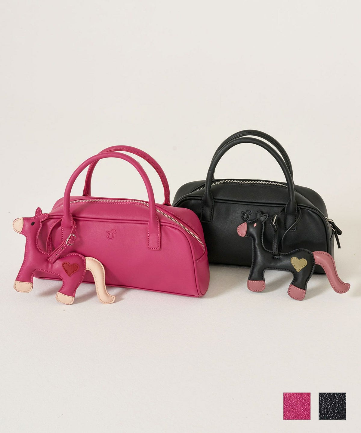 ハンドバッグ/チャーム/ポニー/ピンク/ブラック
