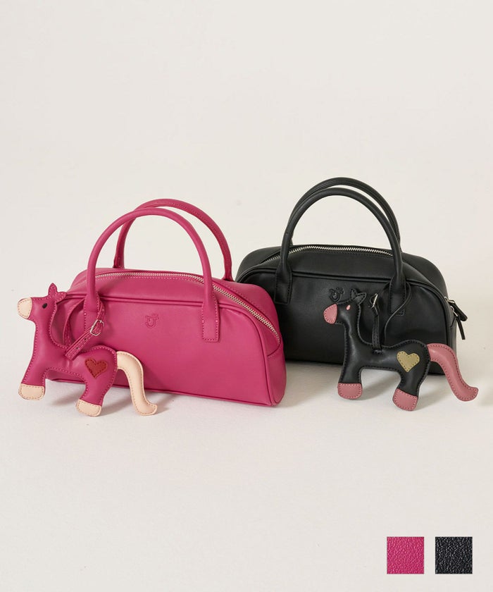 ハンドバッグ/チャーム/ポニー/ピンク/ブラック