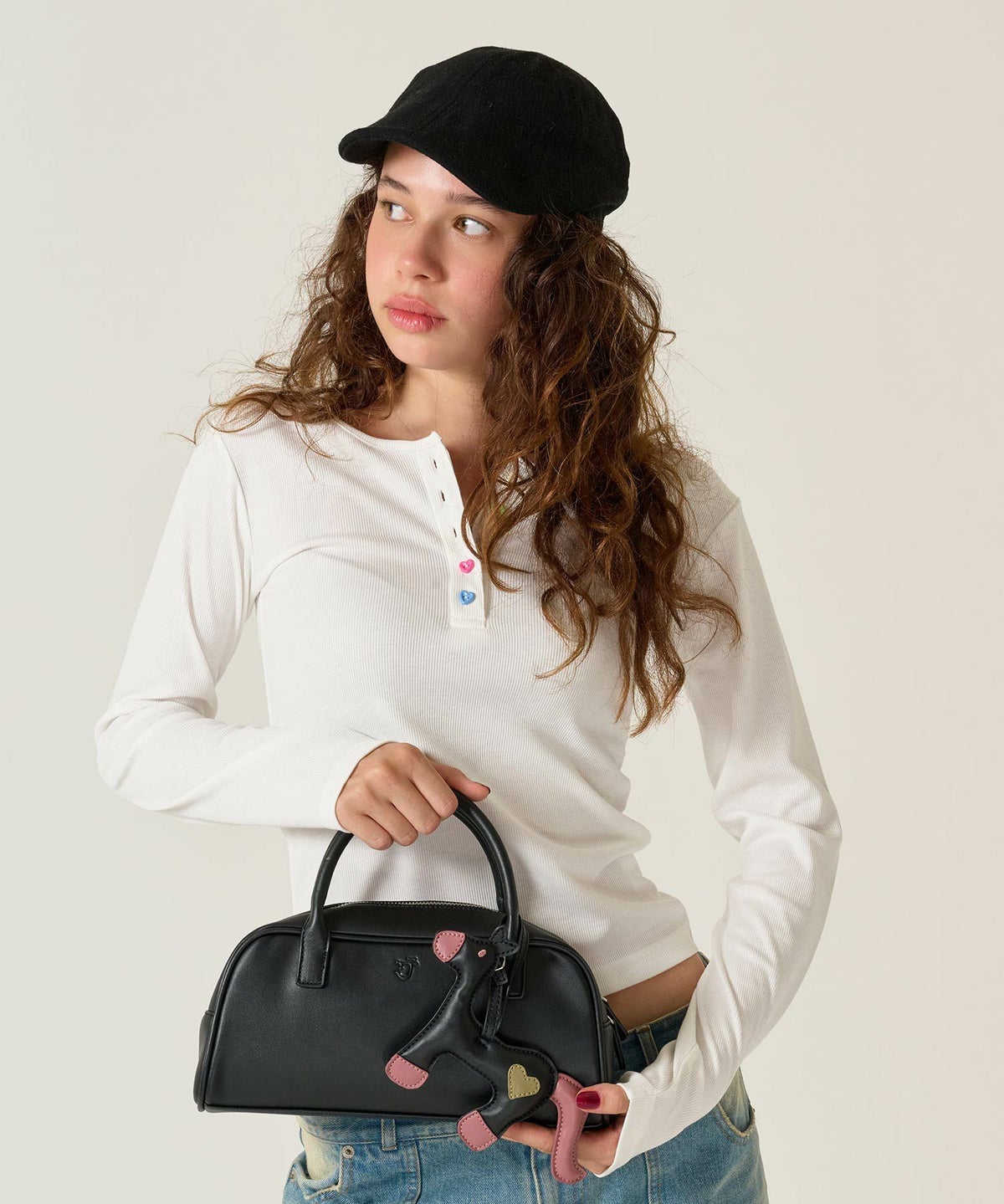 ハンドバッグ/チャーム/ポニー/ブラック