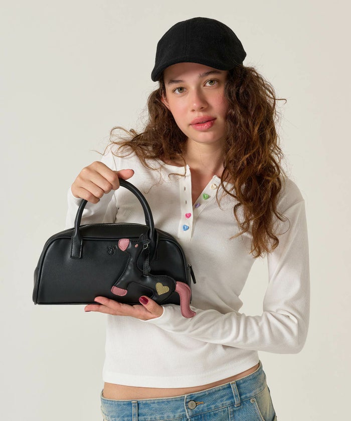 ハンドバッグ/チャーム/ポニー/ブラック