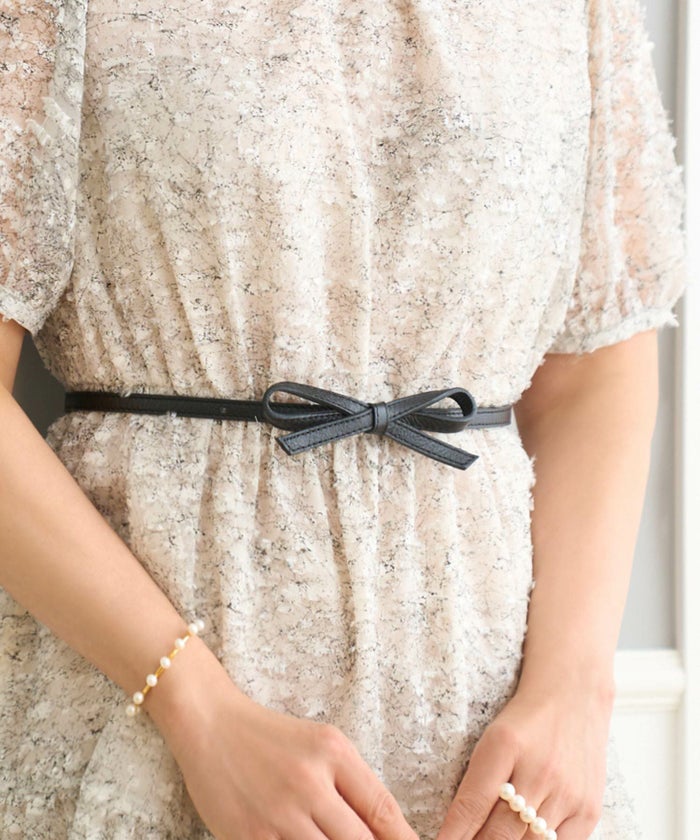 レザーリボンモチーフ細ベルト牛革