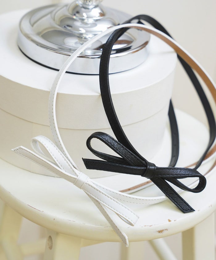 レザーリボンモチーフ細ベルト牛革