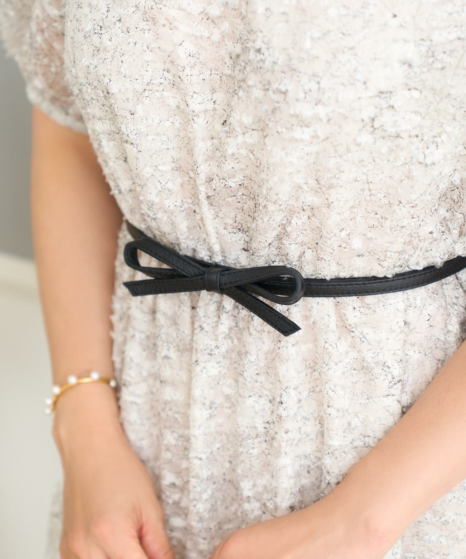 レザー リボンモチーフ 細 ベルト Prima Scherrer 全2色｜psc975-0974