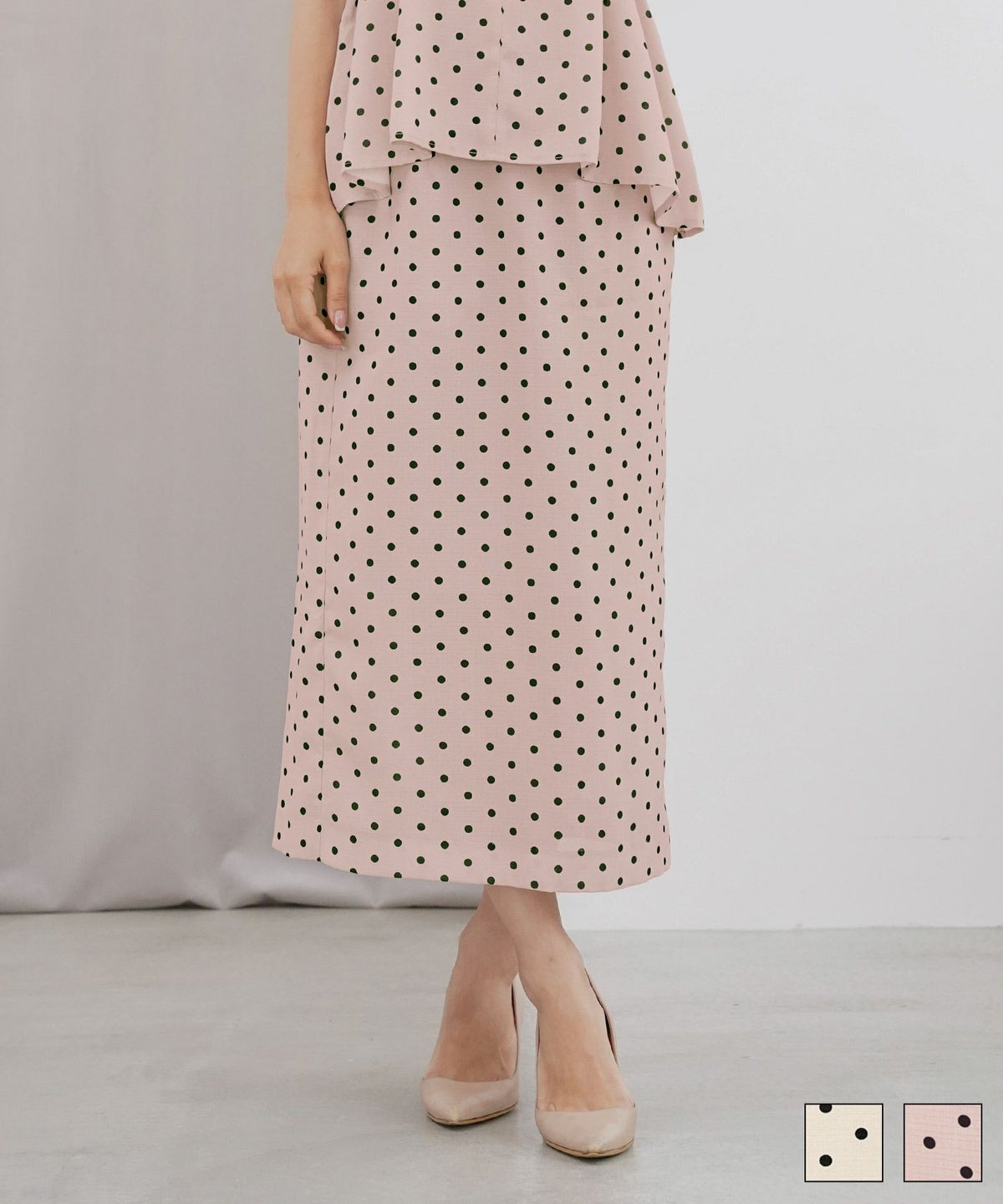 ドット柄タイトスカートlerevevanillerアイボリー/ダスティピンク
