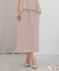 レディース スカート ボトムス タイト スリット ドット柄 ウエストゴム ファスナー 薄手 セットアップ シンプル オフィスカジュアル フェミニン 上品 エレガント 裏地 ドット柄 タイト スカート le reve vaniller