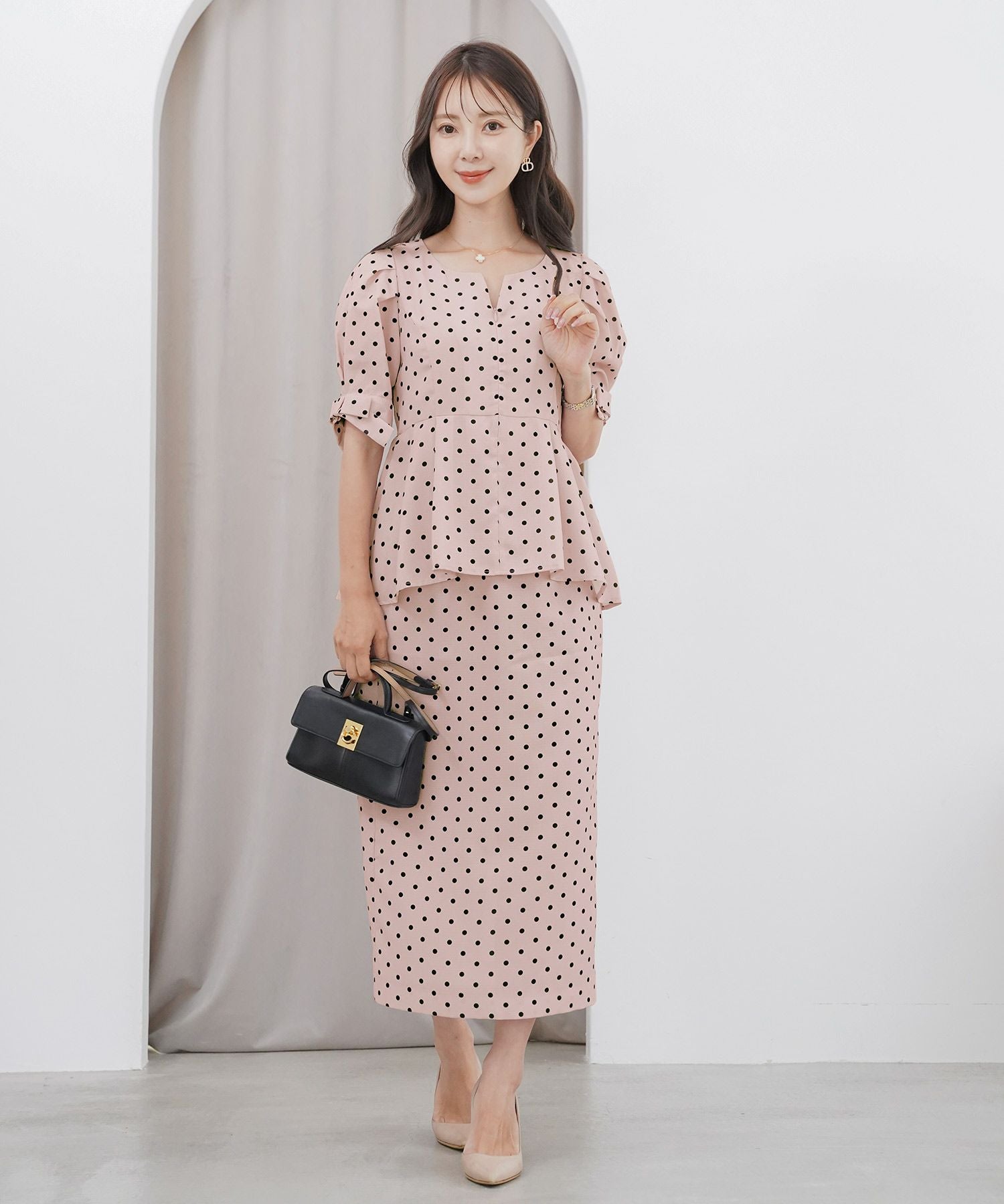 SPRING-SALE ドット柄 タイト スカート le reve vaniller 全2色