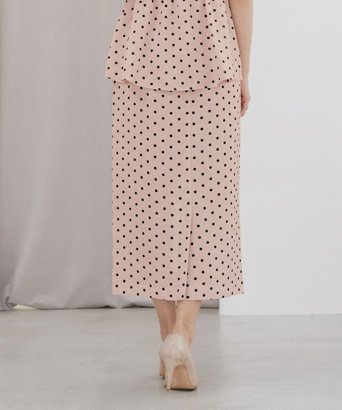 レディーススカートボトムスタイトスリットドット柄ウエストゴムファスナー薄手セットアップシンプルオフィスカジュアルフェミニン上品エレガント裏地