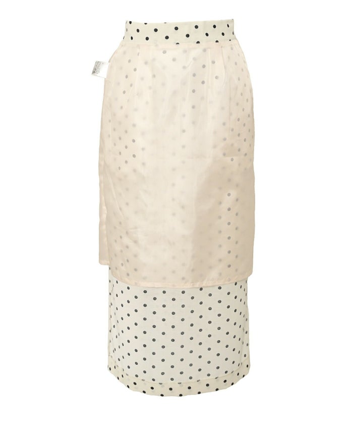 レディーススカートボトムスタイトスリットドット柄ウエストゴムファスナー薄手セットアップシンプルオフィスカジュアルフェミニン上品エレガント裏地