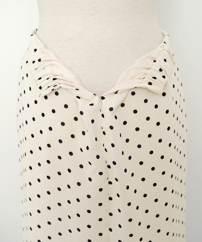 レディーススカートボトムスタイトスリットドット柄ウエストゴムファスナー薄手セットアップシンプルオフィスカジュアルフェミニン上品エレガント裏地